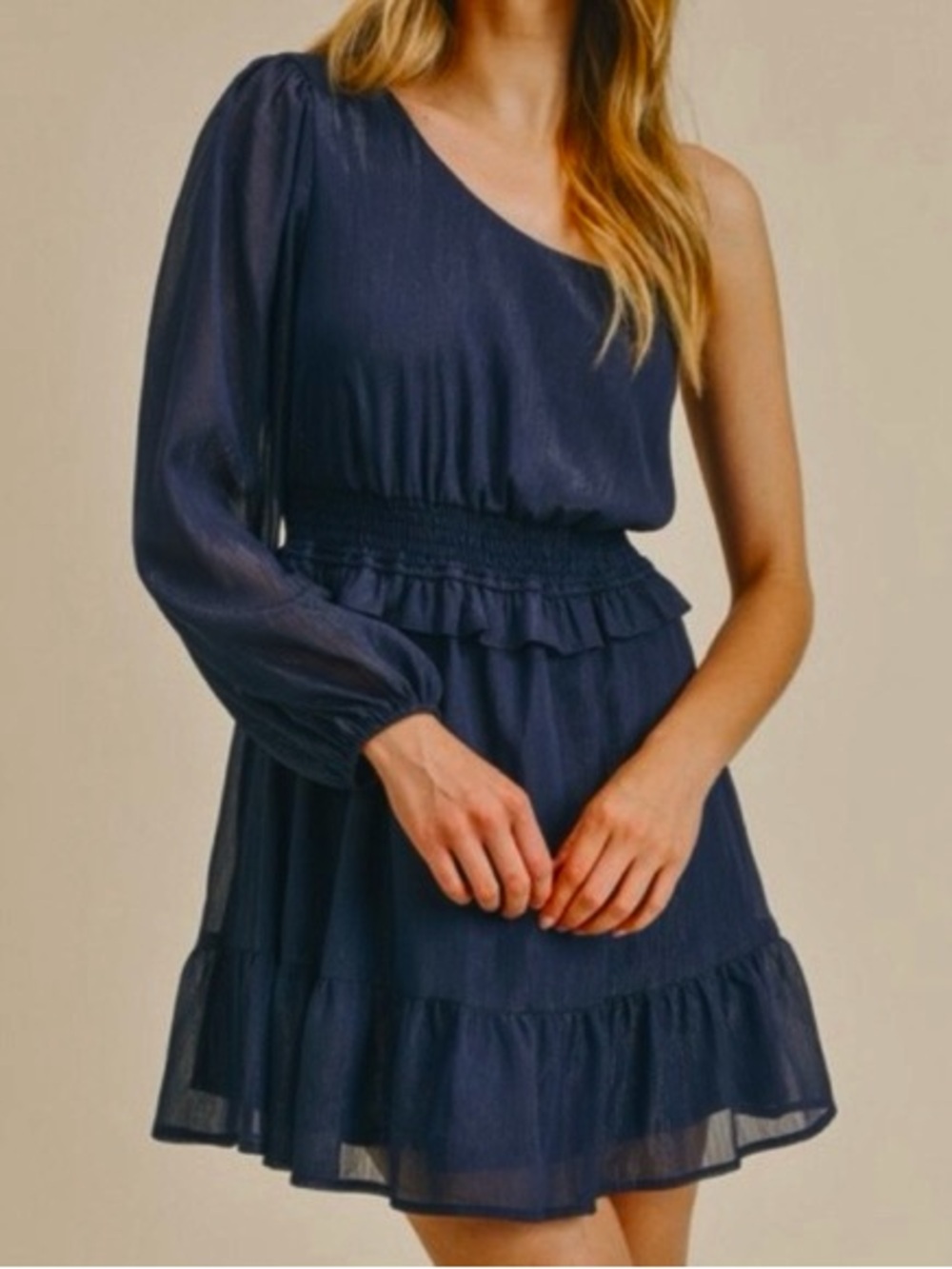 Lush Navy One-Shoulder Shimmer Mini Dress Medium NWT